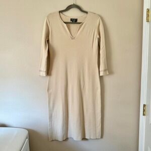 Eddie Bauer Knit Crochet Trim Dress Cream